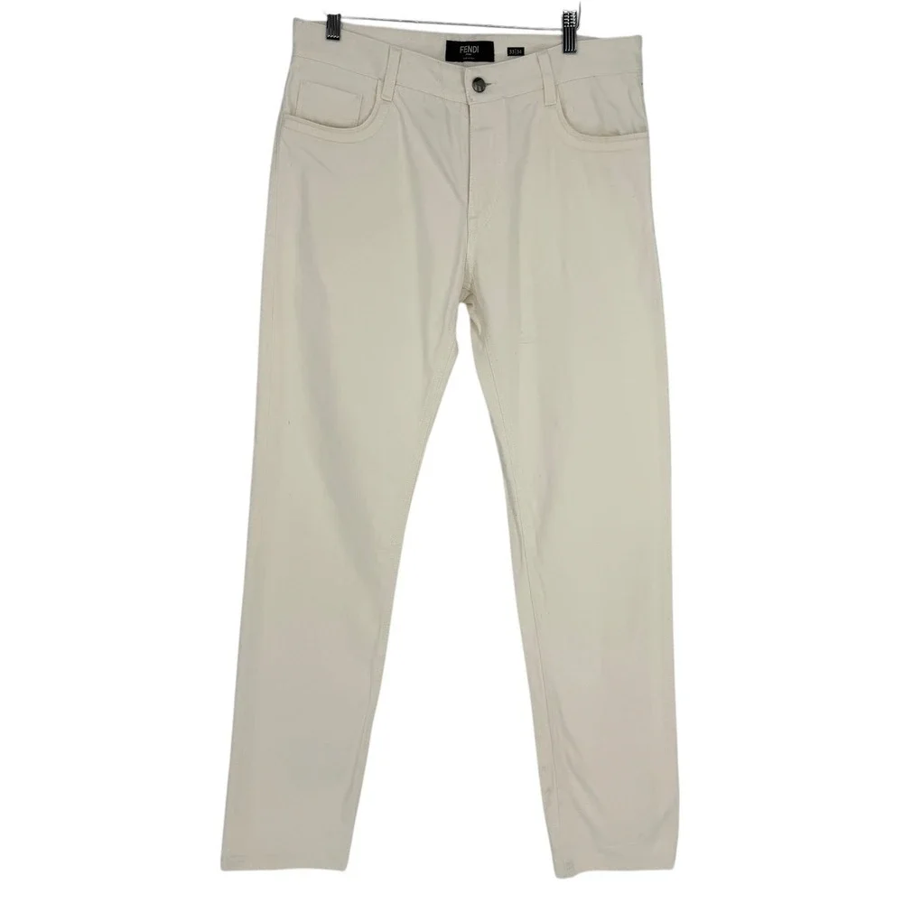 Fendi Roma Mens Size 33x34 Off White Slim Fit Jeans Italy Embossed logo